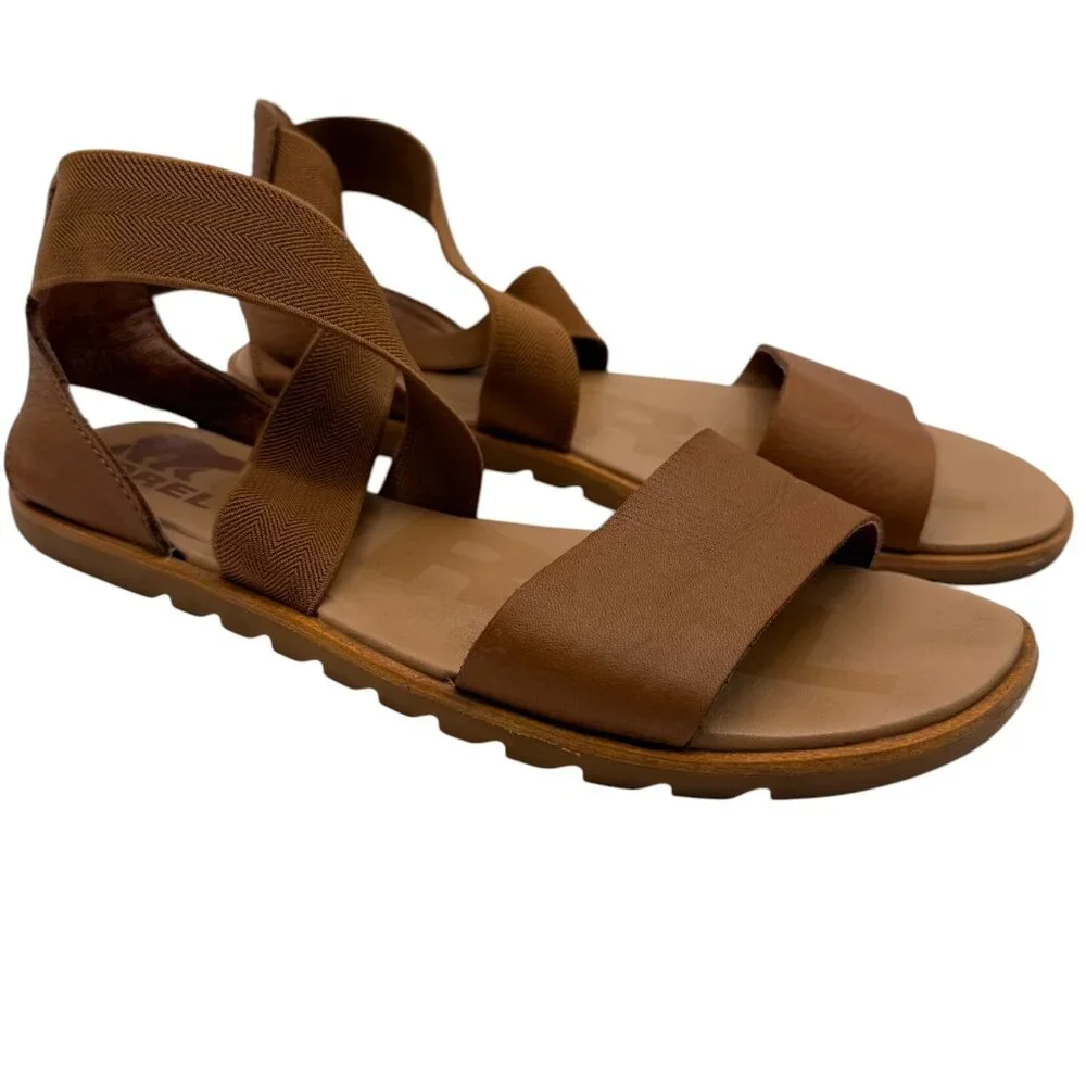 SOREL SANDALS Ella Tan Leather Gladiator Cross Elastic Straps Women’s 7.5 - Picture 1 of 8